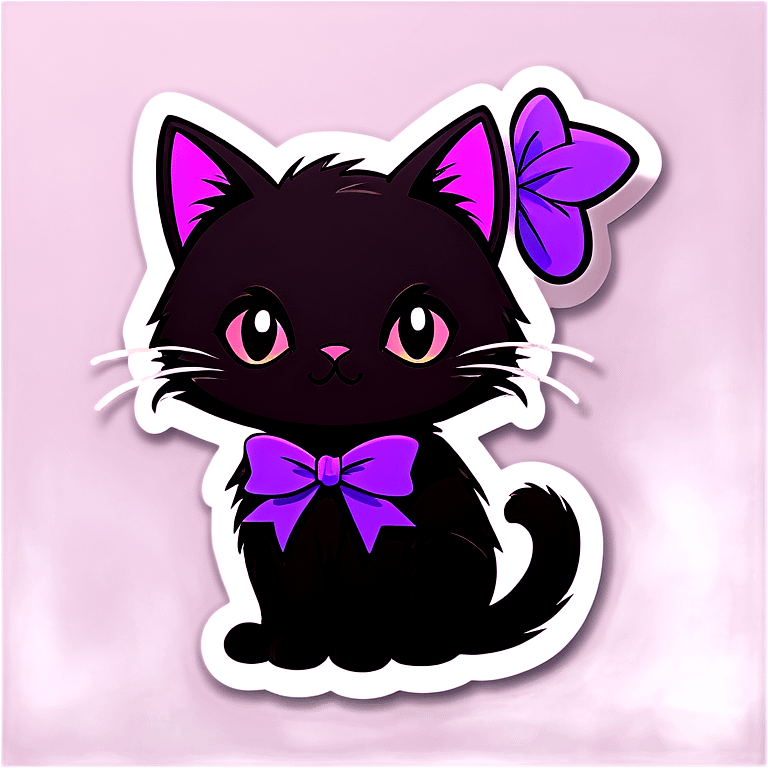 Black cat purple bow emoji