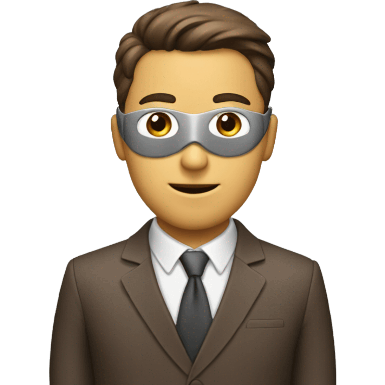 a guy with a brown suit and grey mask with "N." written on it emoji