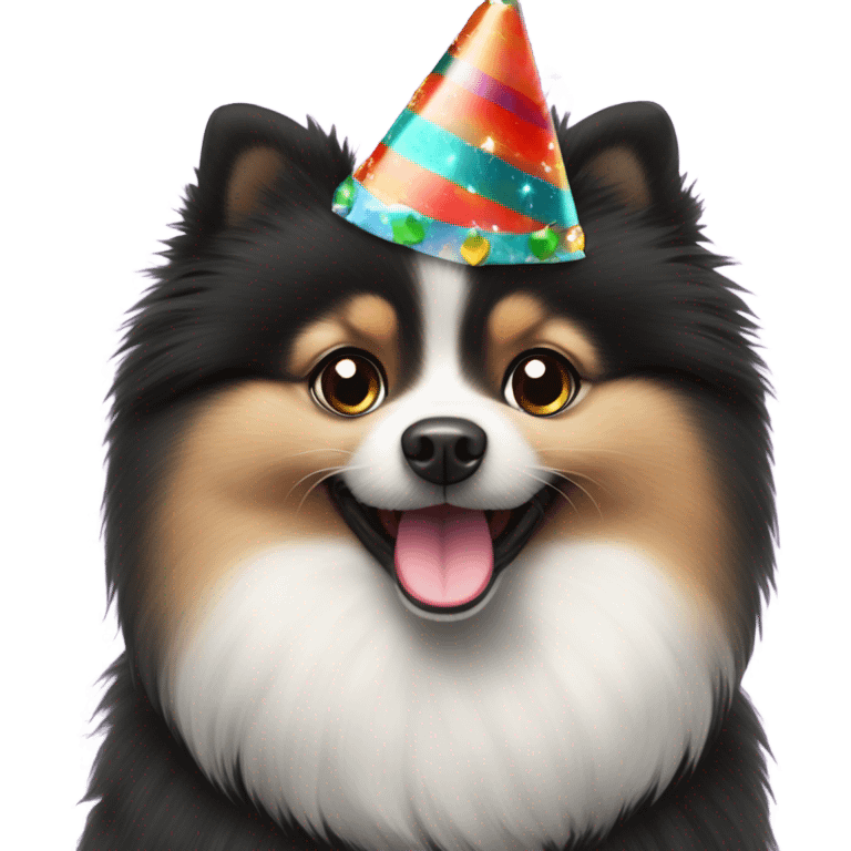 black pomeranian happy party emoji