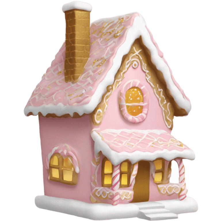 light pink and gold and white gingerbread house emoji