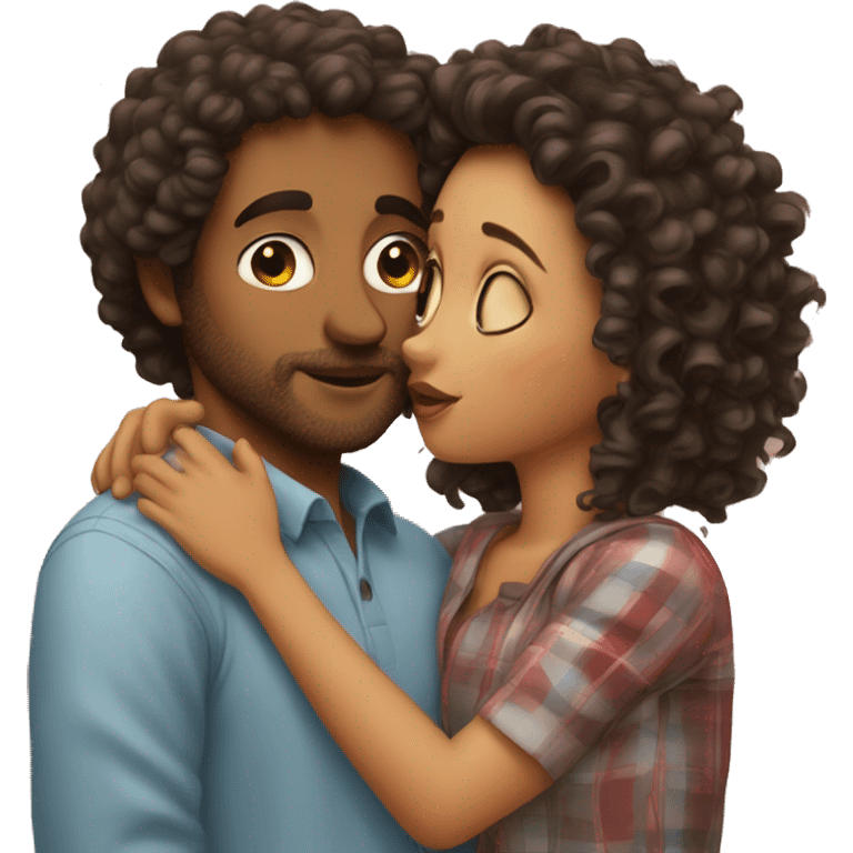 Girl with curly hair kissing man emoji