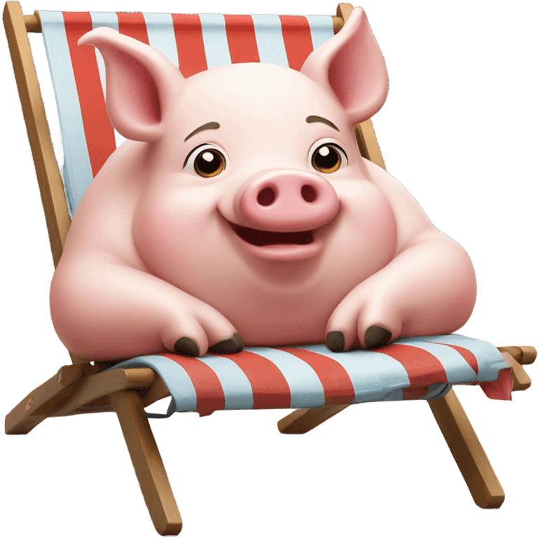 Rich happy pig lying on the deckchair emoji