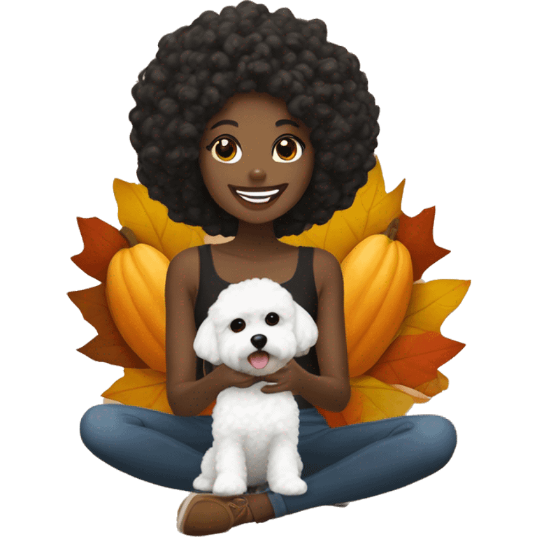 Black woman with a white maltipoo wishing a happy Thanksgiving  emoji