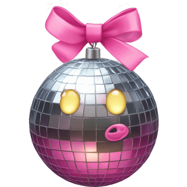 Disco ball with cute pink ribbon on top emoji