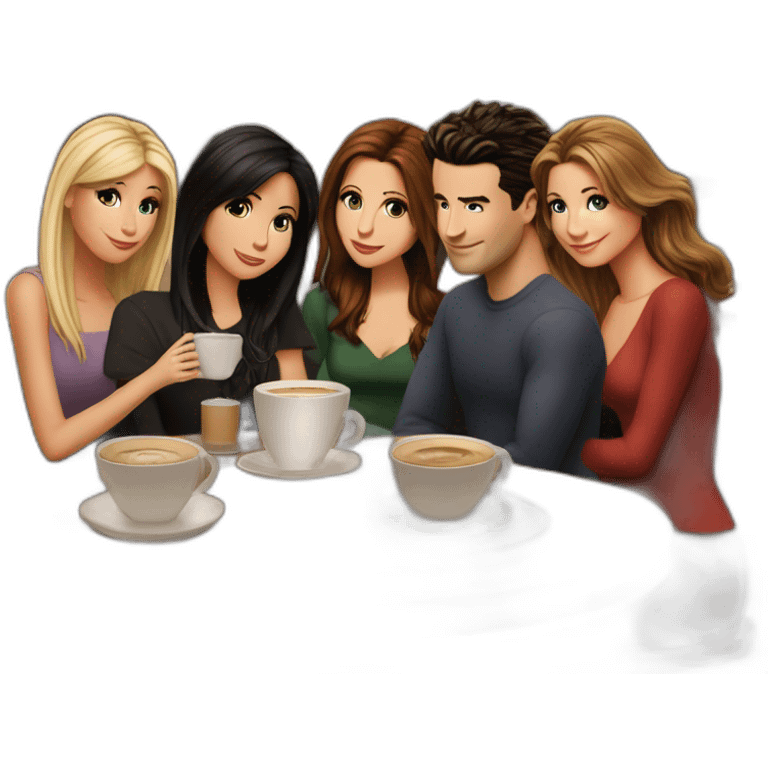 Ross, Rachel, Monica, Chandler, Joey, and Phoebe, all gathered for a coffee at Central Perk emoji