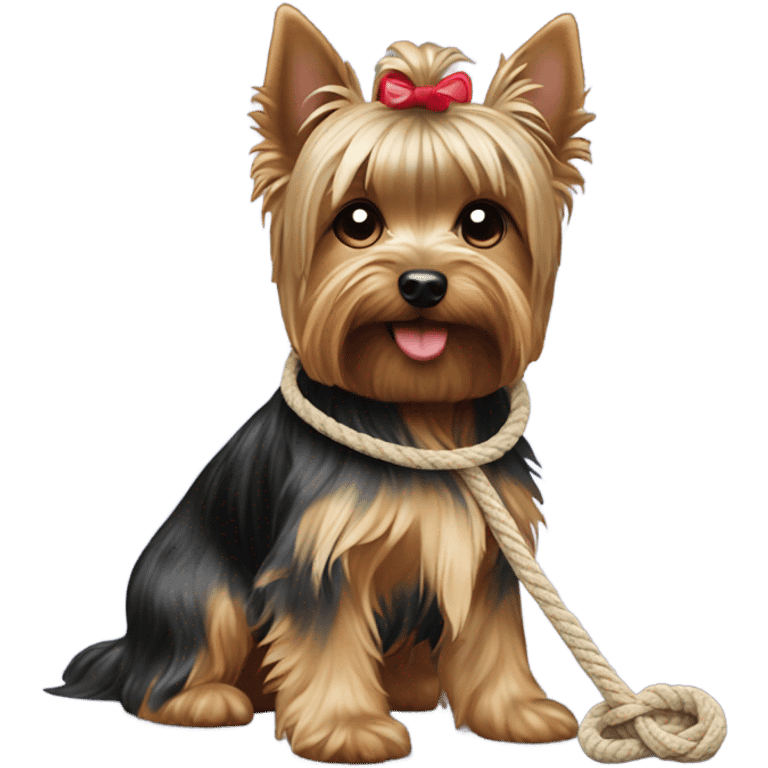 Yorkie dog with rope toy emoji