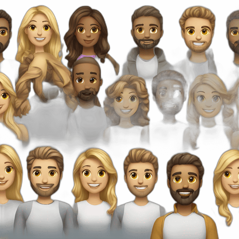 team of people girls marketers bearded man cosmetics emoji