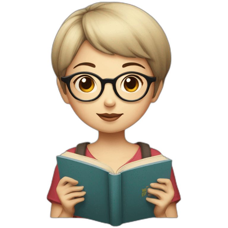 Chinese mushroom-headed short-haired girl wearing glasses who likes to read books emoji