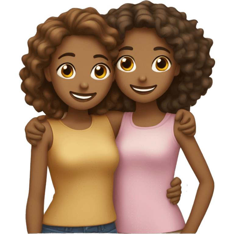 two girl best friends hugging one brown skinned and one light brown skinned emoji