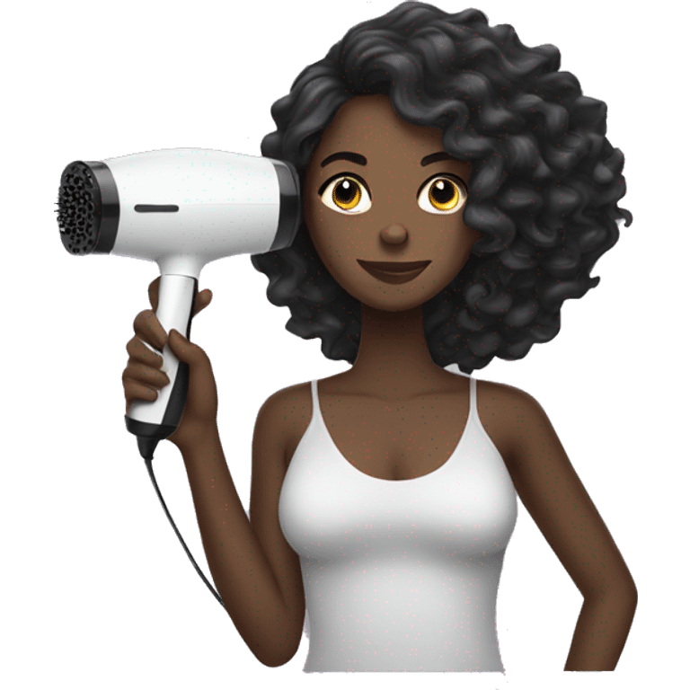 black woman with long hair holding a hair dryer and brush emoji