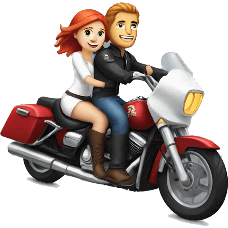 White man with a good looking white girl with red hair riding on a motorcycle  emoji