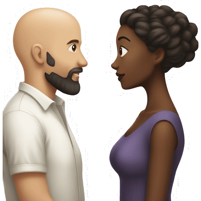 White Man bald with dark beard kissing short brown woman with long dark wavy hair emoji