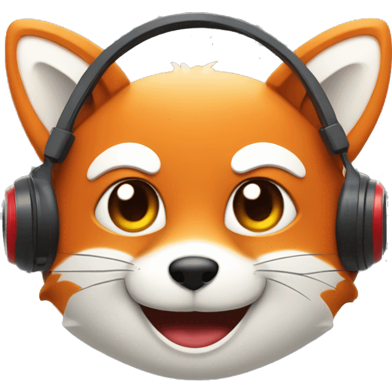 a blinking smiley with red cheeks with fox ears and headphones emoji