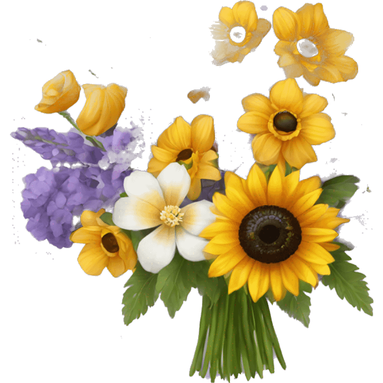 Lavender iris poppy sunflower hydrangea anemone bouquet  emoji