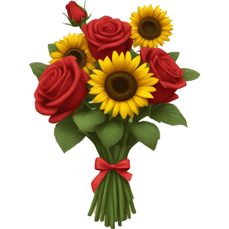 Bouquet of red roses and sunflowers  emoji