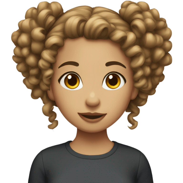 Girl with curly hair in bun, emoji