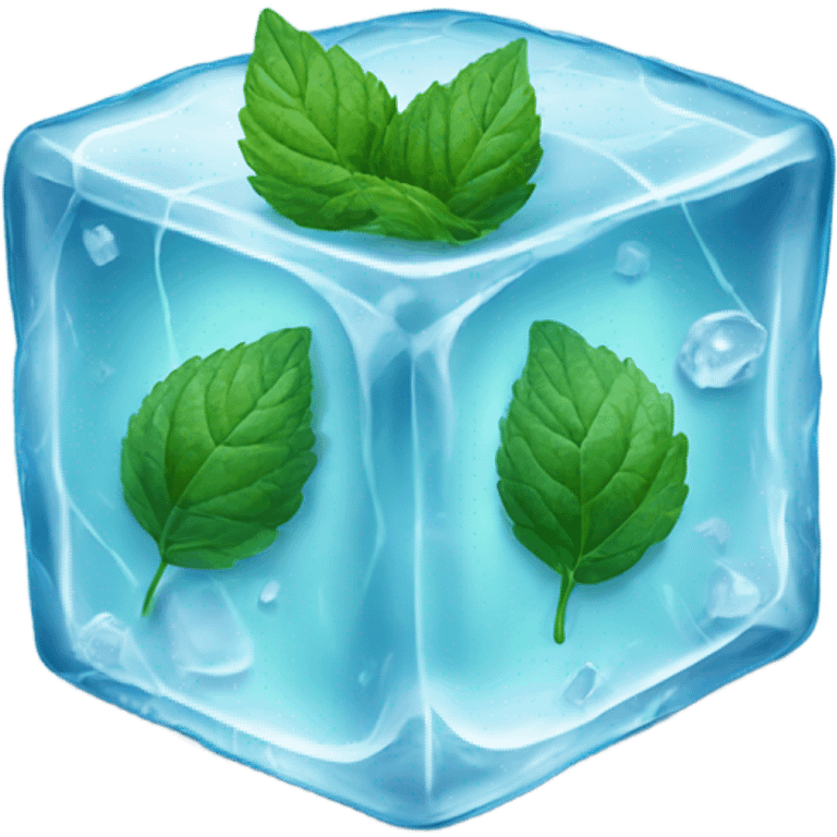 ice cube with mint leaves on it emoji