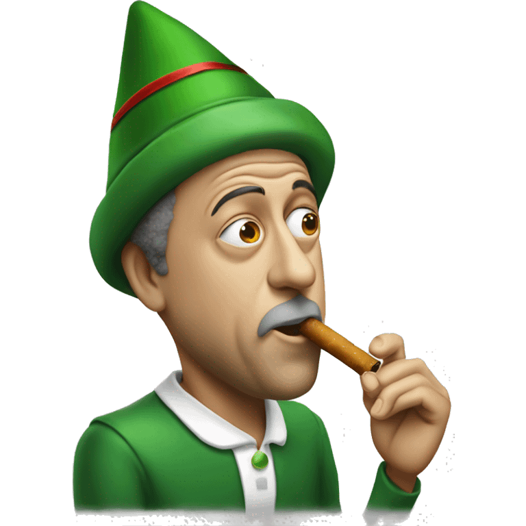 Billy Joel wearing a elf hat smoking emoji