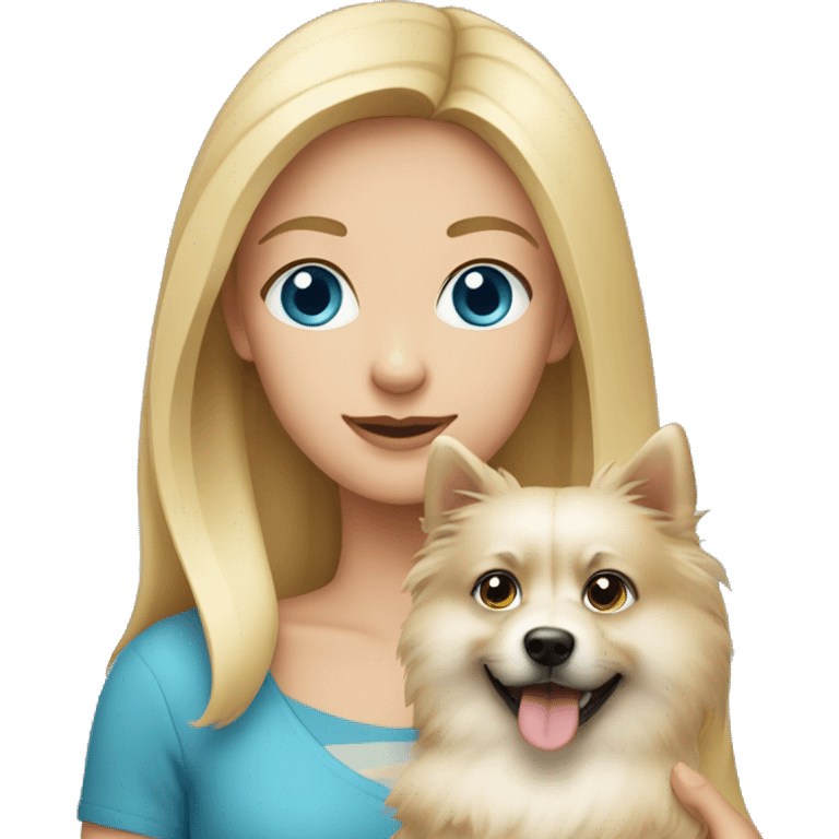 Blonde girl blue eyes holding spitz  emoji