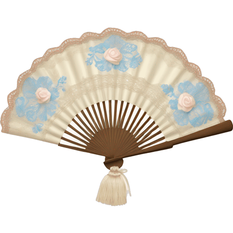 Rococo hand fan pale pink and pale blue and beige with lace emoji