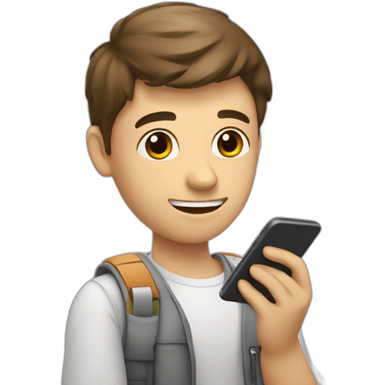 student holds a mobile phone in his hand while taking an exam emoji