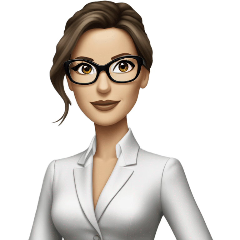  Realistic classy photo Kate Beckinsale blue eyes wearing glasses in a business meeting high fashion  emoji