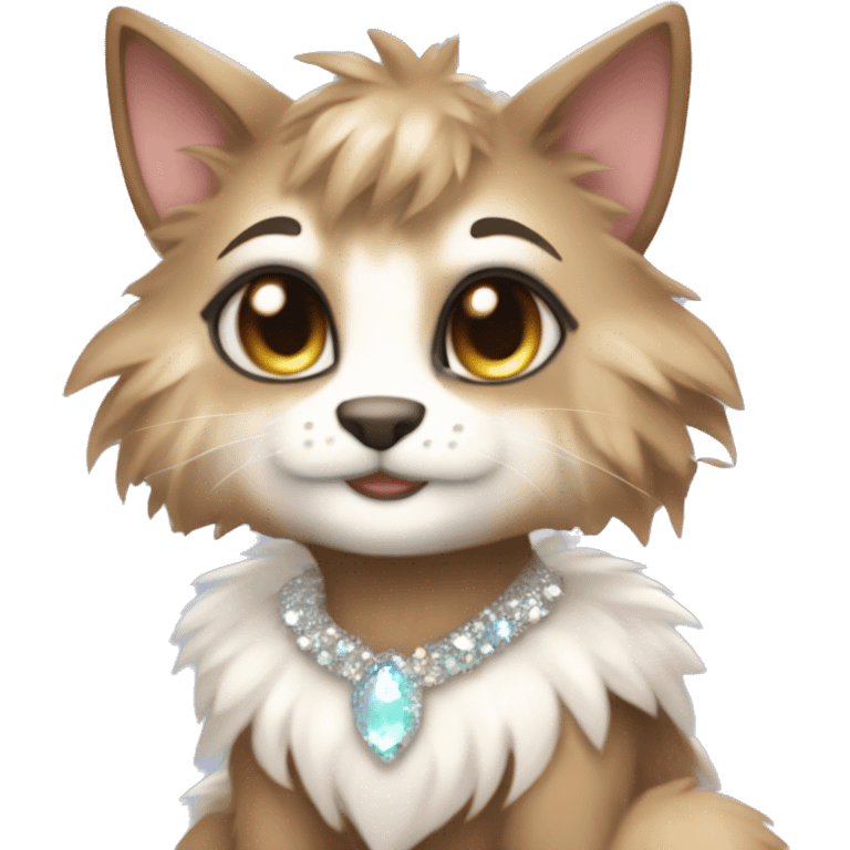 Furry, sparkle, iridescent, colorful, pastel, edgy, cool, fantasy beautiful, brown, beige, white, divine, godly, angelic, animal, anthro, full body, fursona, feline emoji