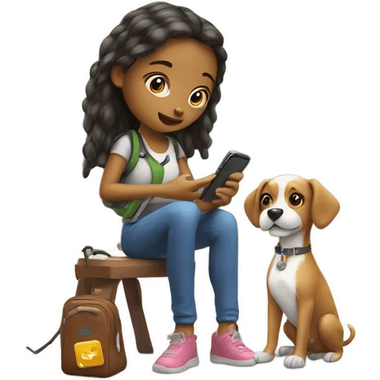 girl sitting outdoors with dog with phone in hand showing sugar monitor emoji