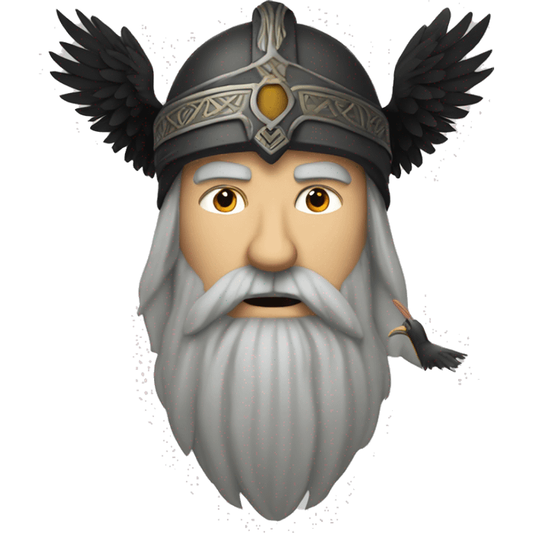 The god Odin with a crow, long viking beard emoji