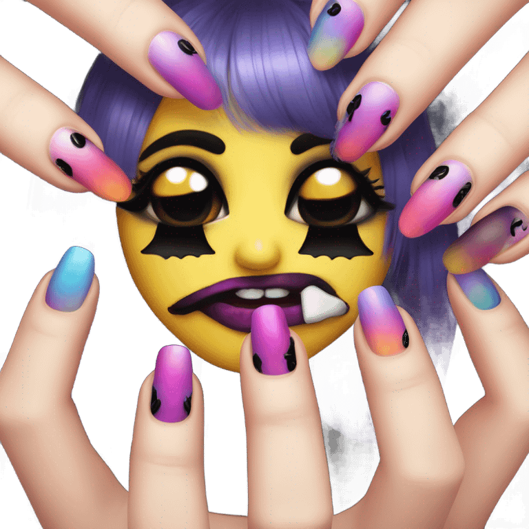 Goth smiley with big lips and long lashes with acrylic nails emoji