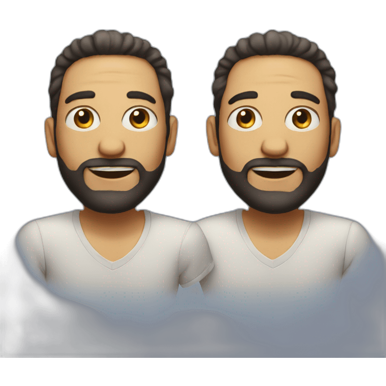 Identical twins balds and bearded celebrating birthday  emoji