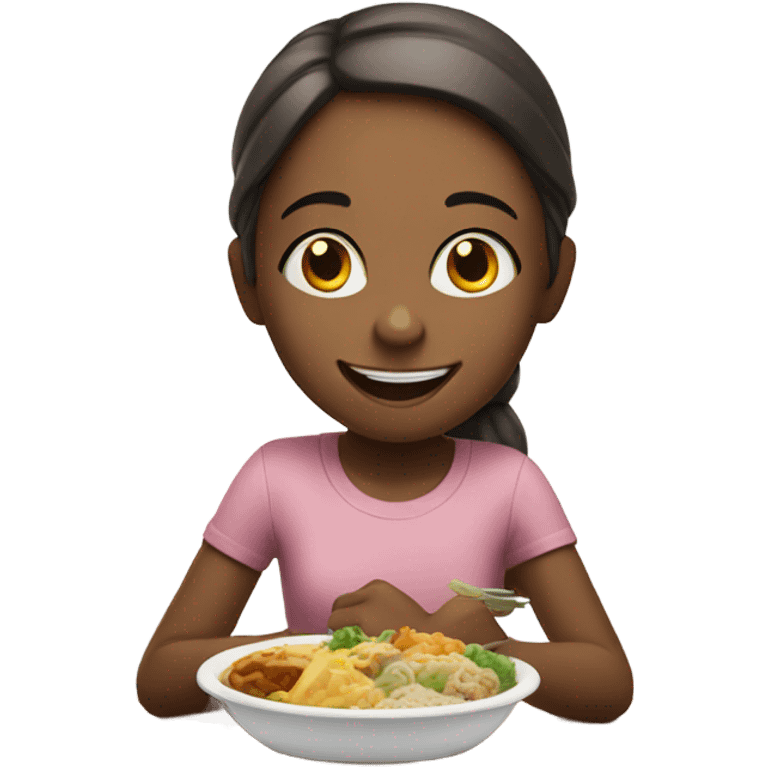 smiling girl enjoying her meal emoji