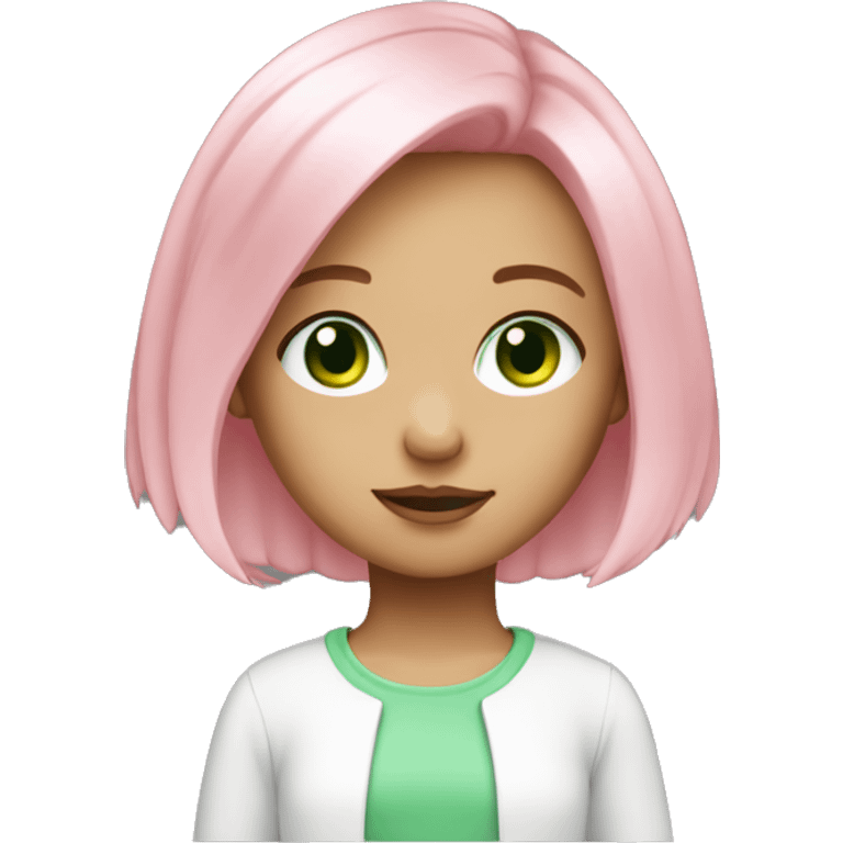 Cute girl with pink medium length hair green eyes emoji