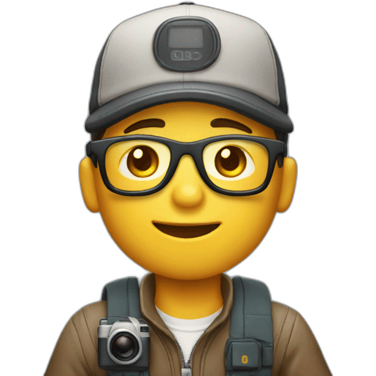 boy with cap and glasses and analog camera in his hands emoji