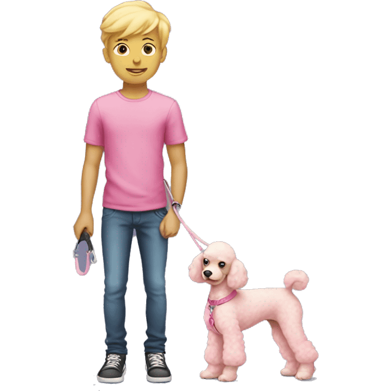 blonde skinny boy holding pink poodle on leash emoji