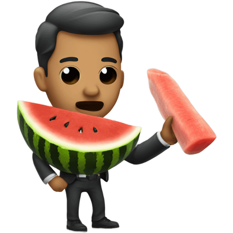 emoji of a gangster man eating a watermelon and chicken leg emoji