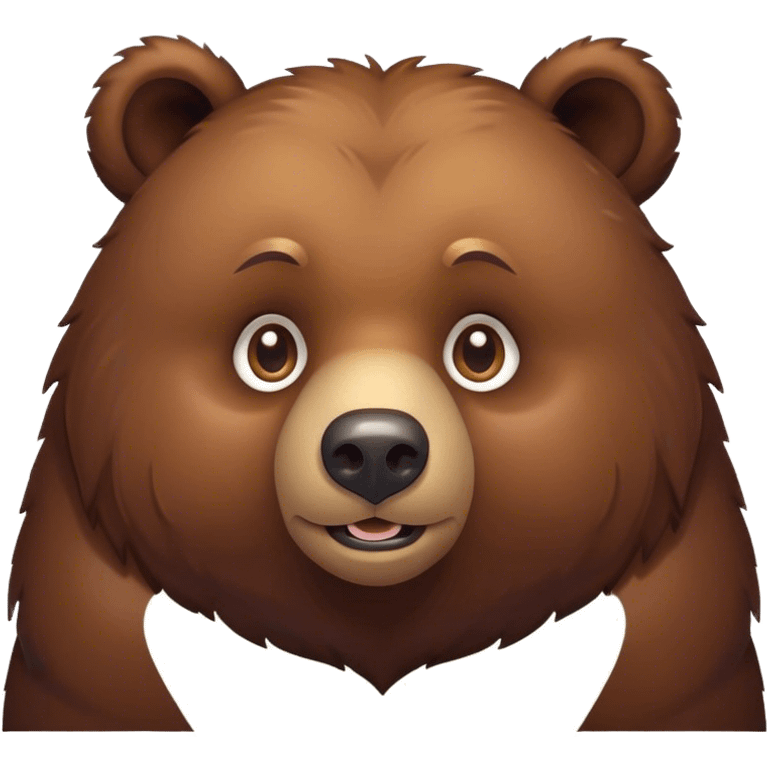 Cinematic Cute Grizzly Bear Portrait Emoji, Head tilted playfully and inquisitively, featuring a dense, rugged deep brown fur with a gentle, curious expression in round, sparkling eyes, Simplified yet irresistibly adorable features, highly detailed, glowing with a warm, friendly glow, high shine, affectionate and surprisingly gentle, stylized with a touch of wild whimsy, bright and endearing, soft glowing outline, capturing the essence of a mischievous yet loving bear, so playful it feels like it could amble out of the screen and into your arms! emoji