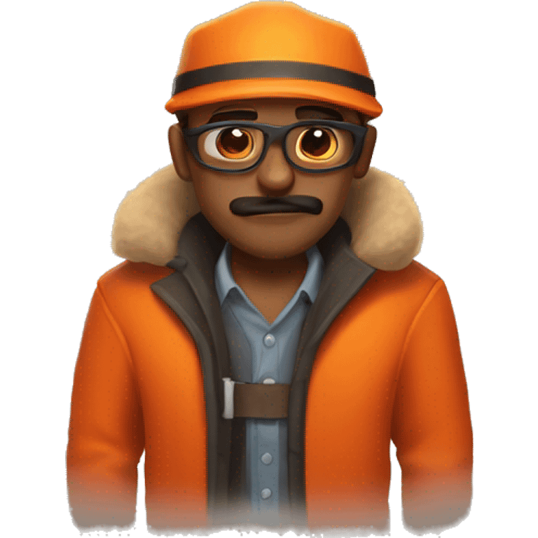 Tf2 Engineer, with a Orange Cap, Brown Mustache, Red Fur Coat, with Orange Sweater Underneath The Coat emoji