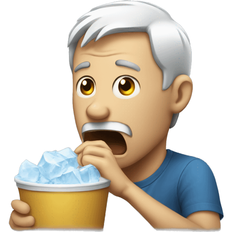 a scared man eating ice emoji