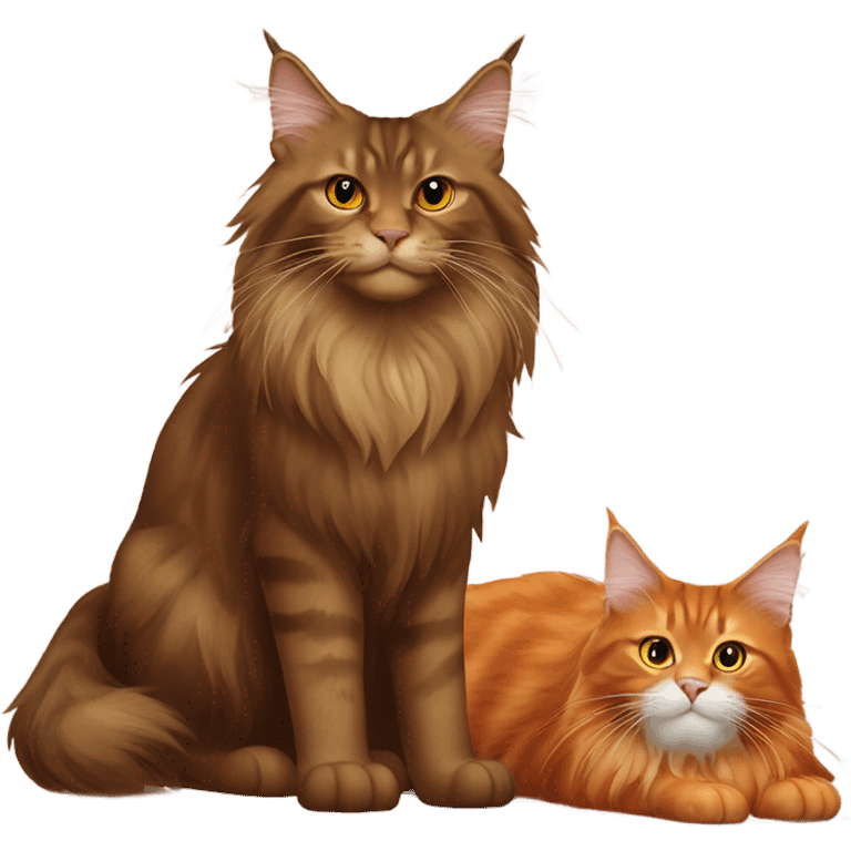 Brown maine coon cat with orange main coon cat emoji