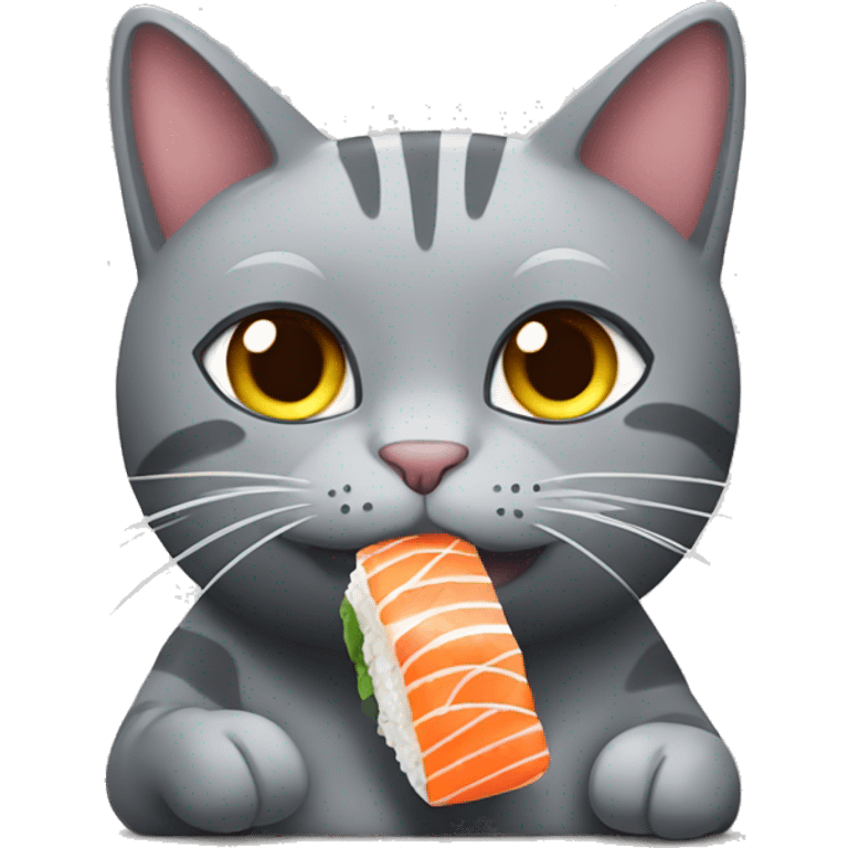 Grey cat eating sushi emoji