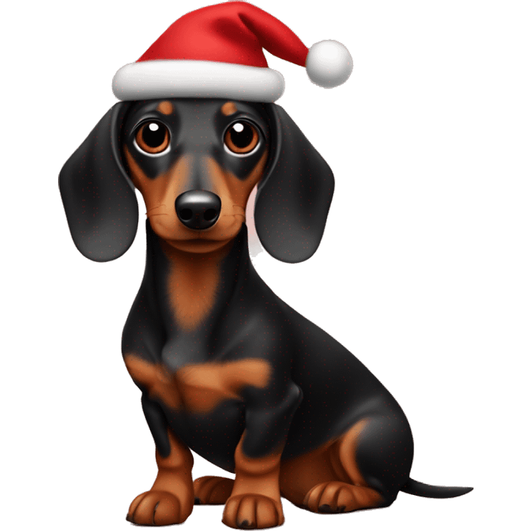 Mini long hair tan dachshund dressed like Rudolph emoji