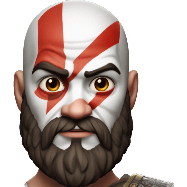 Do a front facing image of Kratos with one red stripe going down the right side of his face emoji