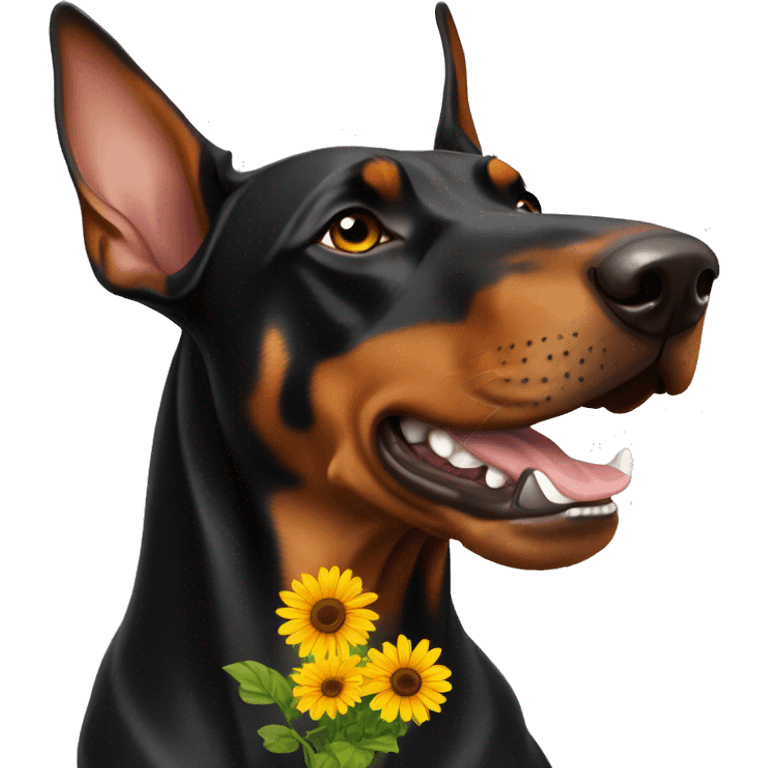 Doberman with sundlower emoji