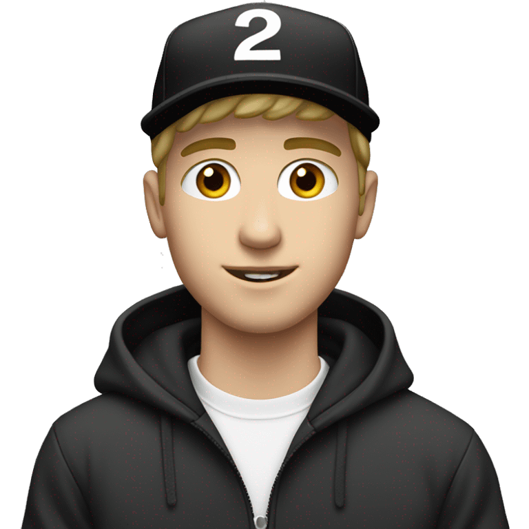 A WHITE YOUNG MAN WEARING A WHIT BLACK CAP WITH 2014 TEXT IN THE FRONT emoji