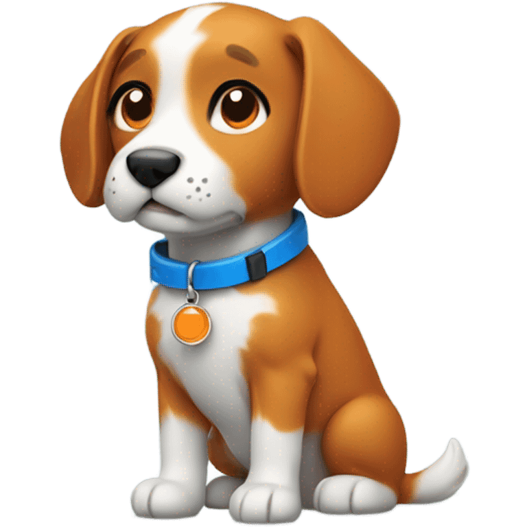 cute dog with simple blue collar with orange pendant from half side perspective emoji