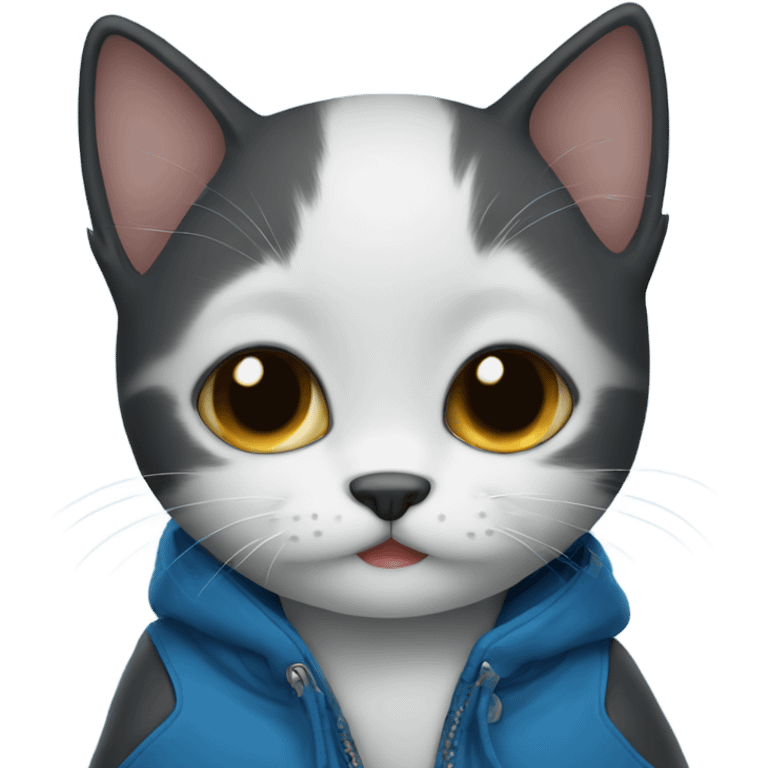 Crying Black kitten with blue jacket  emoji