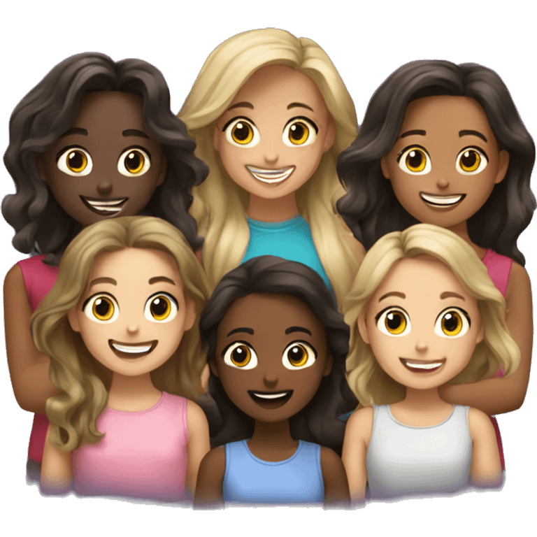 A group of 9 girls happy 2 girls dark sk emoji