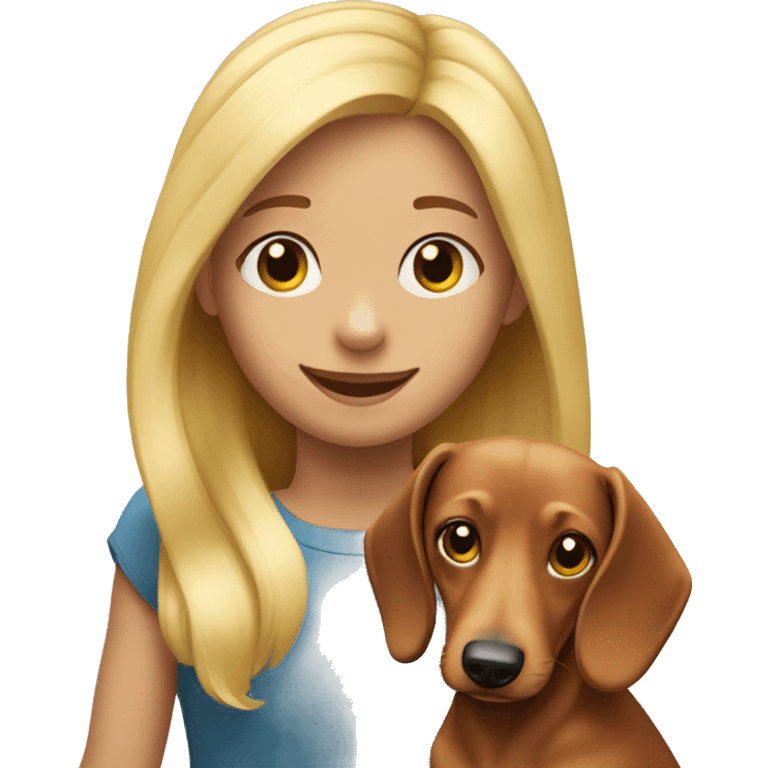 Children blonde with dachsund dog happy  emoji