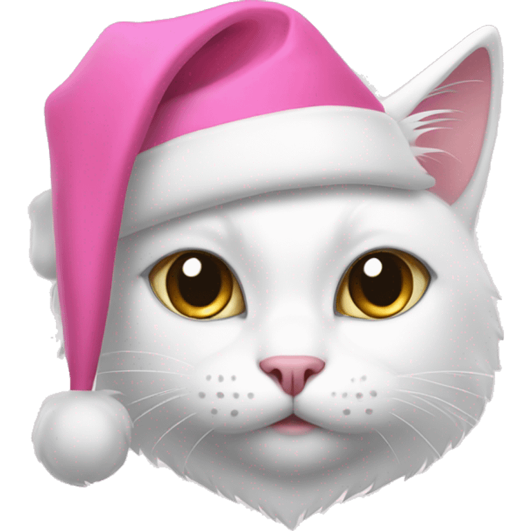 white cat with pink santa hat emoji